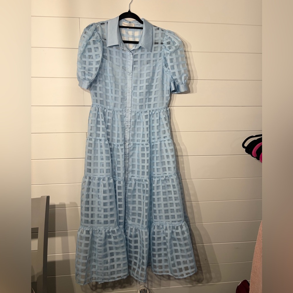 English Factory Light Blue Gridded Organza Dress